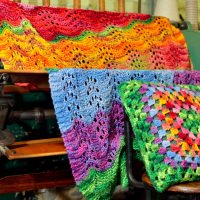 Granny Square Garden Throw and Pillow